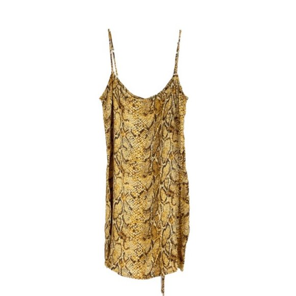 Reformation Dress Brown Vivette Snake Print Spaghetti Strap Tie Waist Mini Sz S - Picture 2 of 8